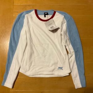 Helly Hansen White Top with Light Blue Sleeves and Red Neck Trim